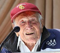 Louis Zamperini at announcement of 2015 Tournament of Roses Grand Marshal.JPG