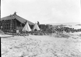Temporary tent camp during the erection of the main base hut at Cape Denison